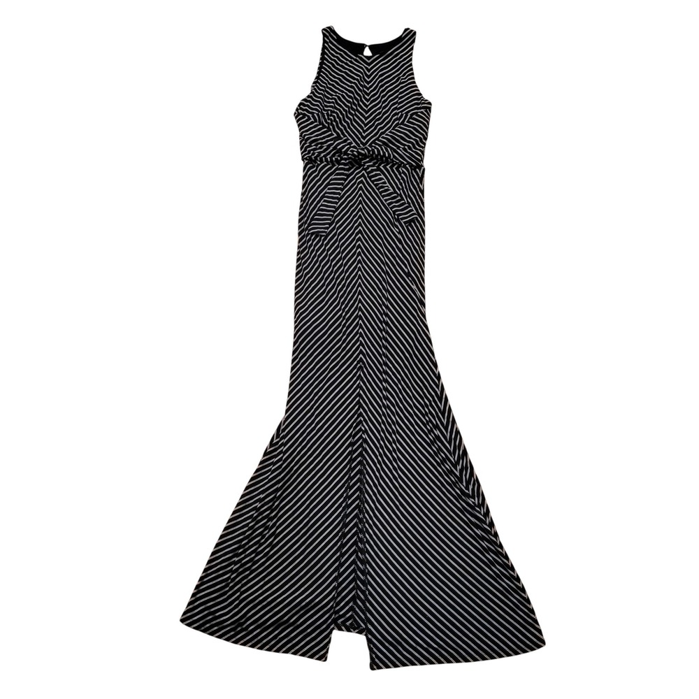 White House Black Market Striped Chevron Maxi Dress Front‎ Slit S Y2K Goth Edgy